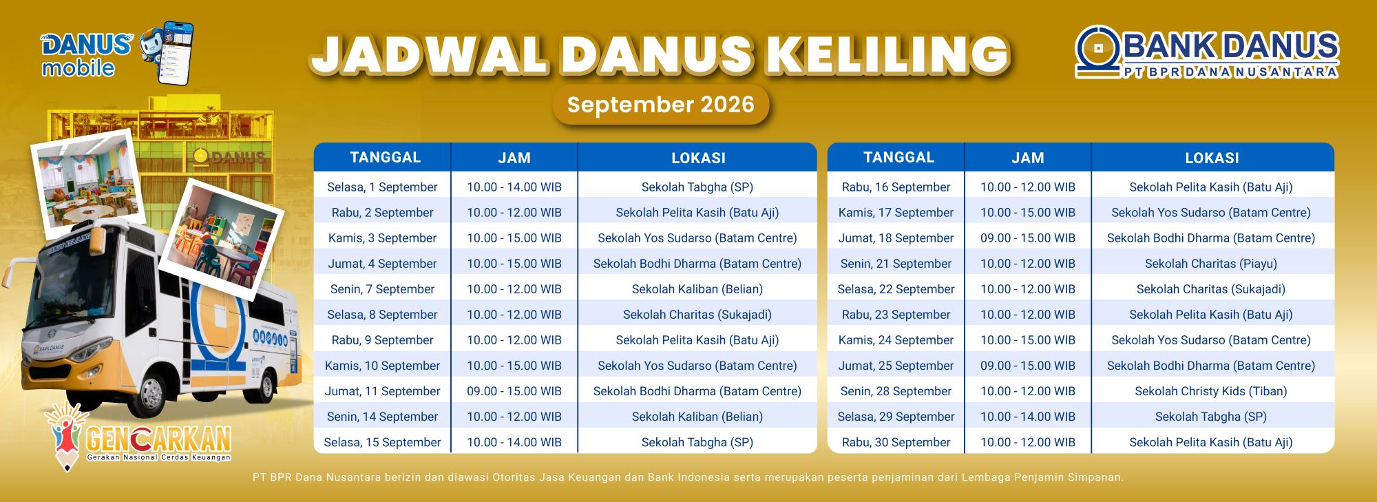 Jadwal Mobil Kas September 2026